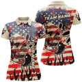 Custom American Flag Skull Bowling Jersey Gift for Bowlers Women's Polo Shirts S-5XL