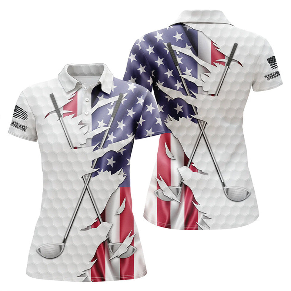 Custom Red White Blue American Flag Patriotic Golf Shirt Women's Polo Shirts S-5XL