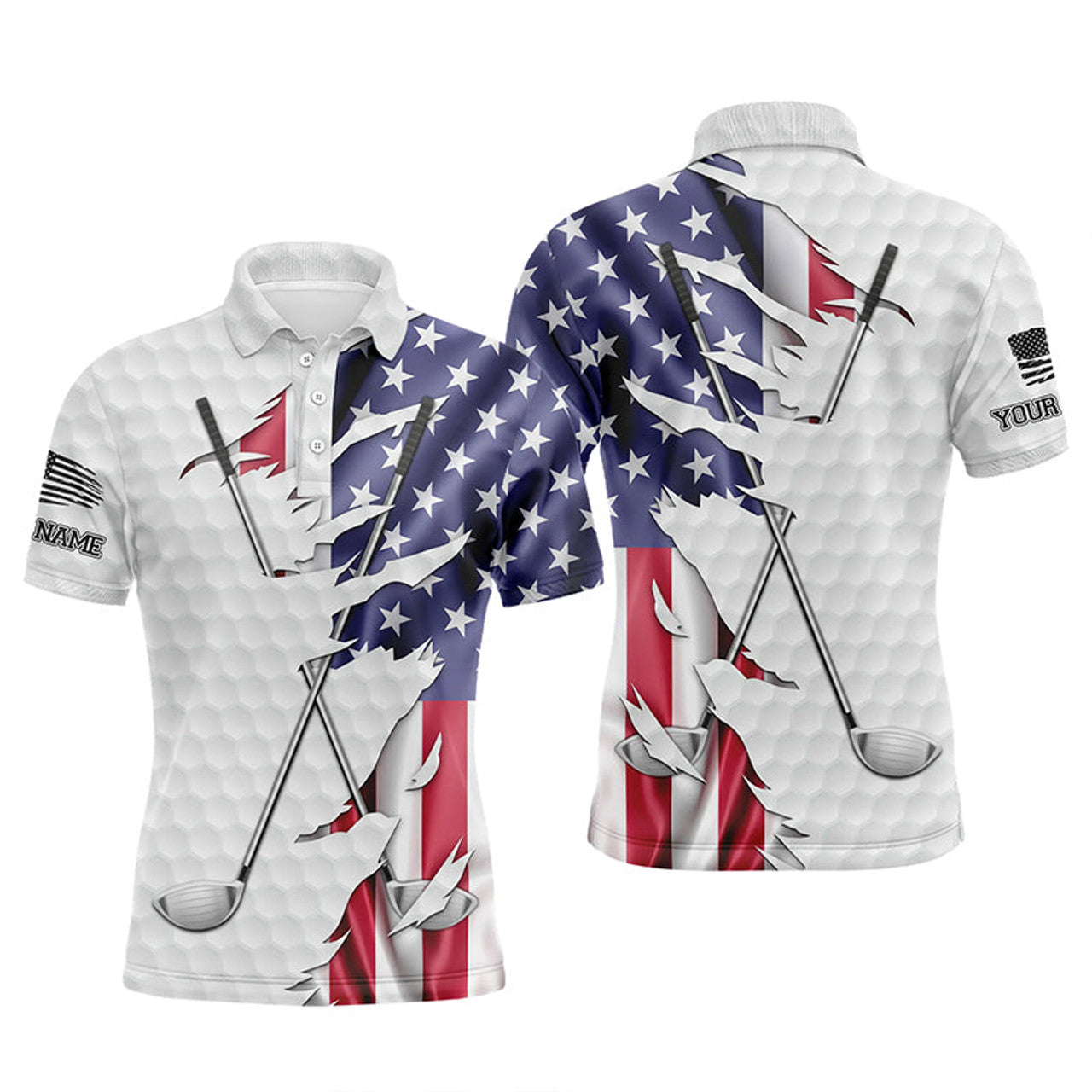 Custom Patriotic American Flag Golf Polo Shirt Men's Polo Shirt S-5XL