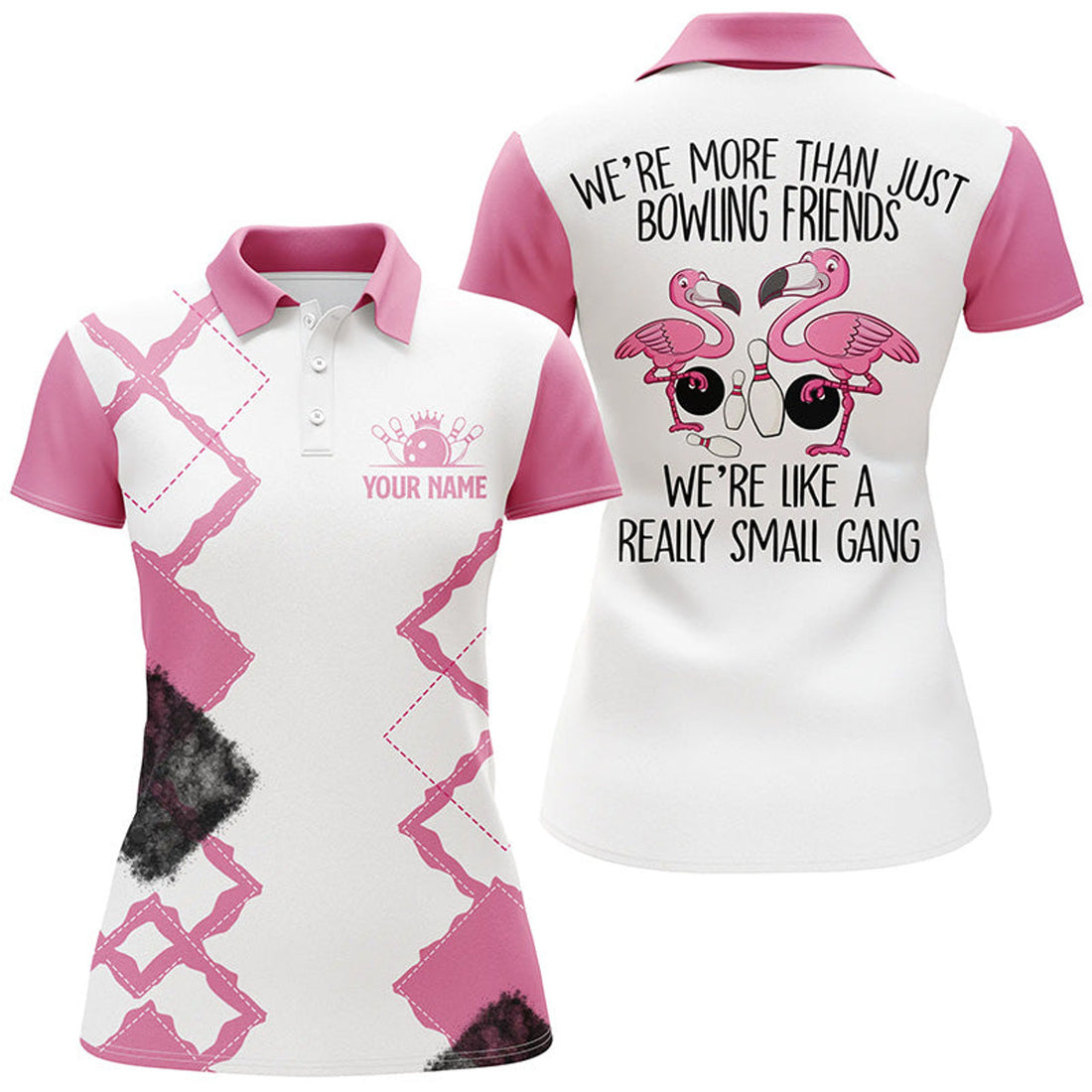 Custom Pink Flamingo Bowling Shirt We're a Small Gang Women's Polo Shirts S-5XL