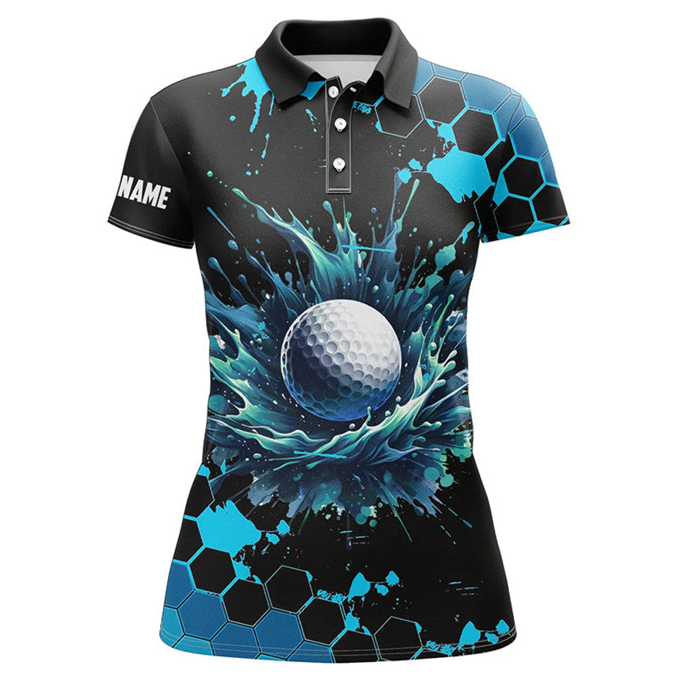 Custom Black and Blue Watercolor Golf Shirt Gift for Women's Polo Shirts S-5XL