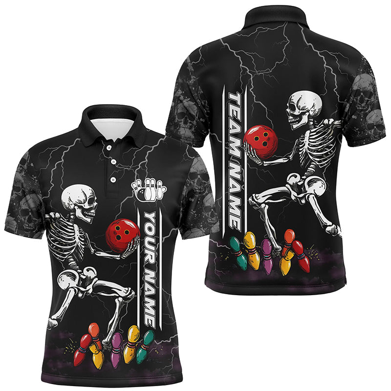 Funny Skull Bowling Custom Lightning Storm Bowling Team Men's Polo Shirt