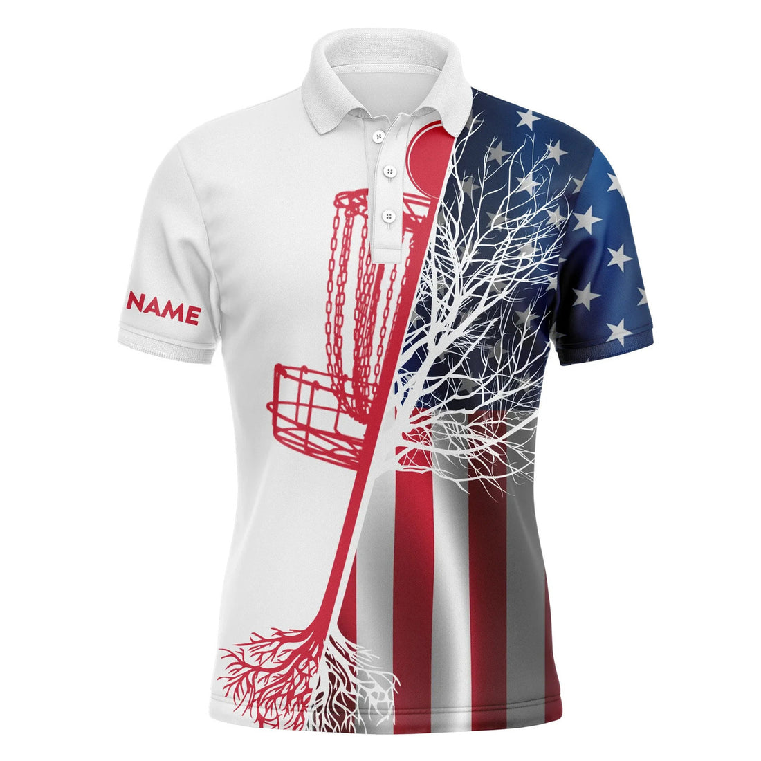 Custom American Flag Disc Golf Basket Personalized Gift Men's Polo Shirt S-5XL