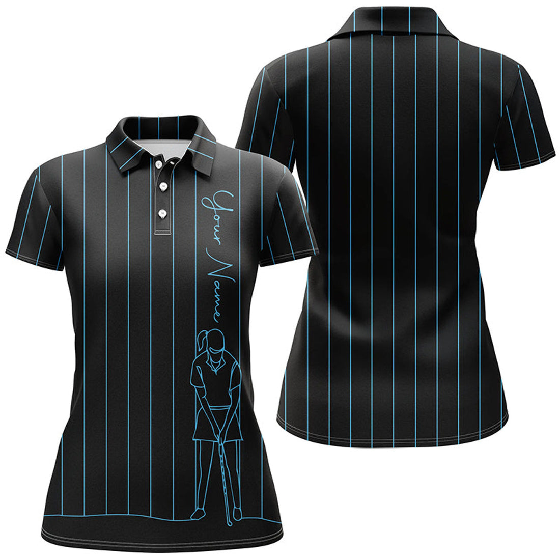 Custom Personalized Golf For Blue Stripes Black Golf Top Women's Polo Shirts S-5XL