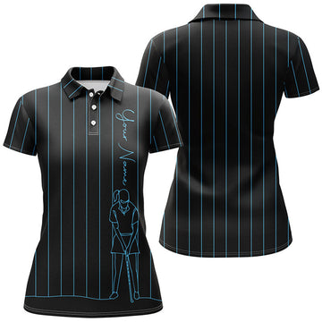 Custom Personalized Golf For Blue Stripes Black Golf Top Women's Polo Shirts S-5XL