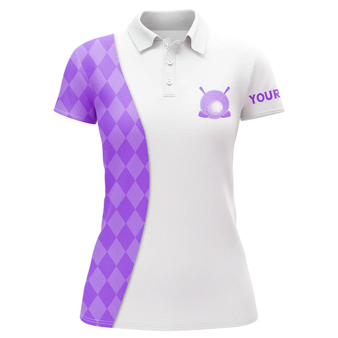 Custom Name Purple Argyle Golf Shirt White Top Women's Polo Shirts S-5XL