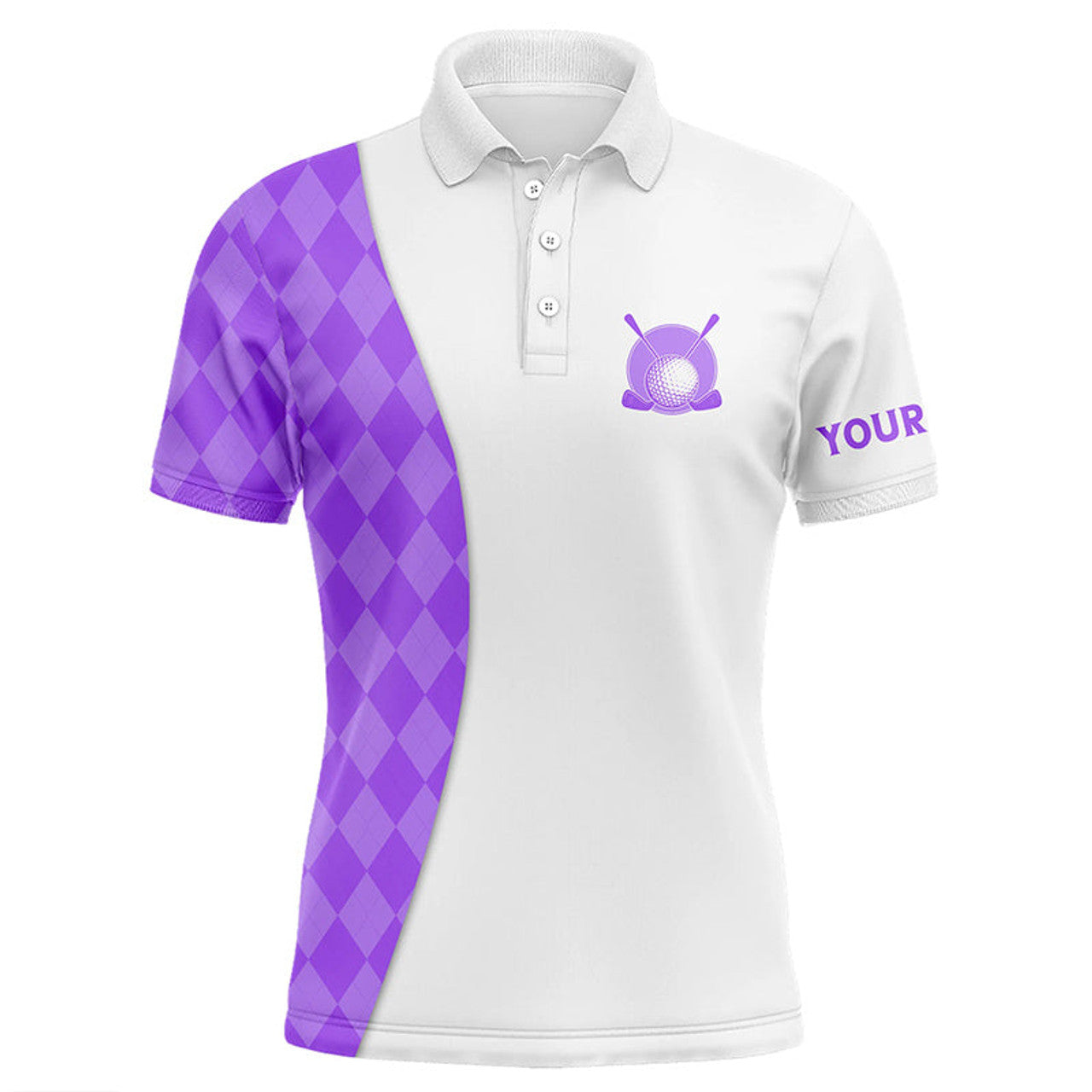 White Golf Polo Custom Purple Argyle Plaid Mens Polo Shirt S-5XL