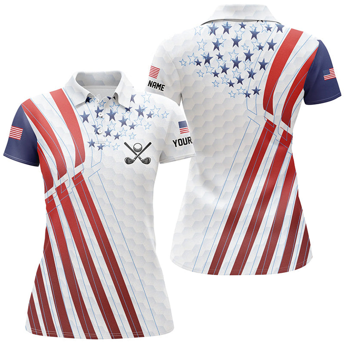 Custom American Flag Red White Blue Patriotic Ladies Golf Women's Polo Shirts S-5XL