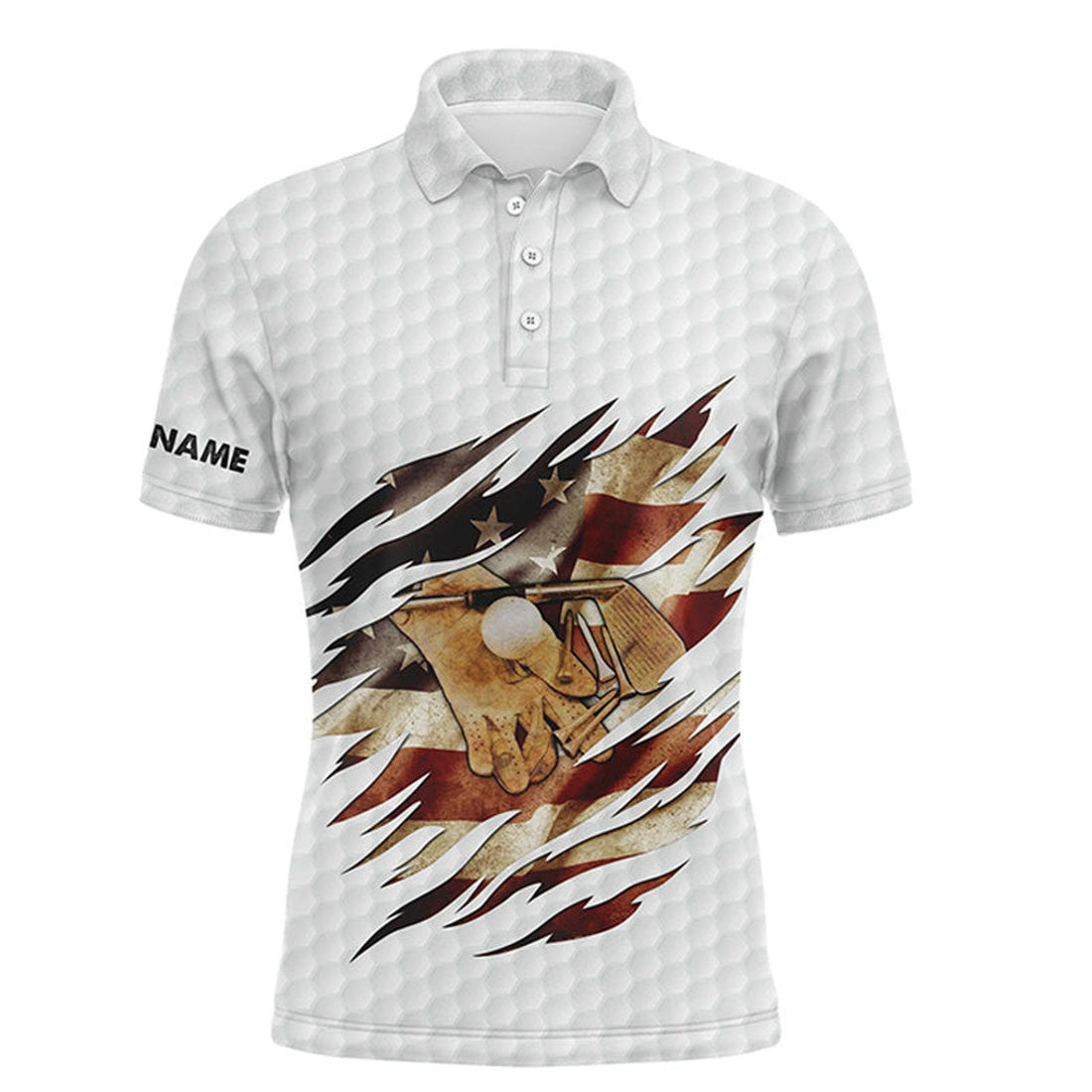 Custom Name Vintage American Flag Golf Gift 4th July Men's Polo Shirt S-5XL