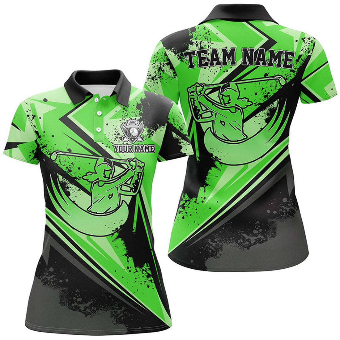 Custom Golf Green Camo Black Female Golf Attire Women's Polo Shirts S-5XL