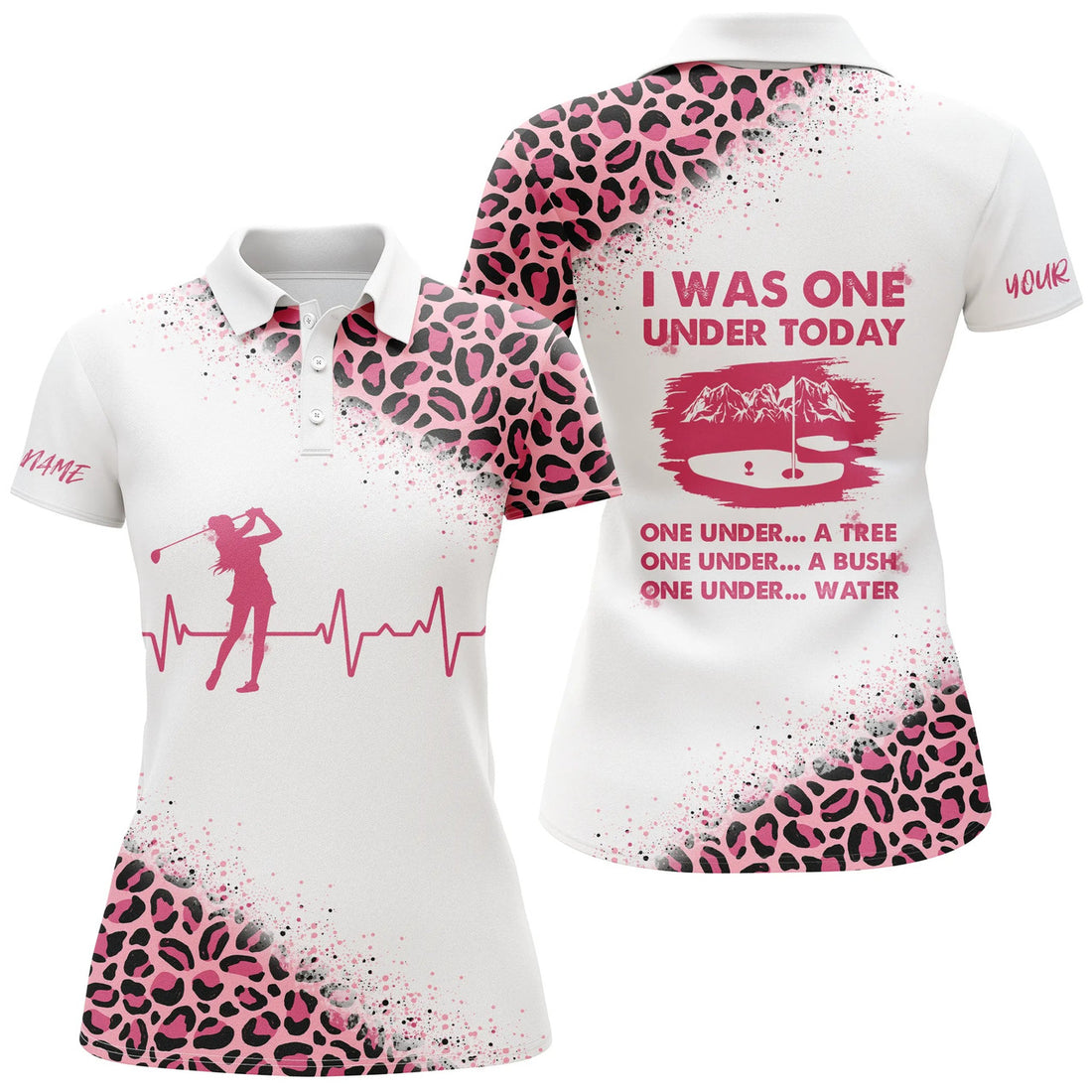 Custom Name Golf Shirt I Was One Under Today Pink Leopard Women's Polo Shirts S-5XL