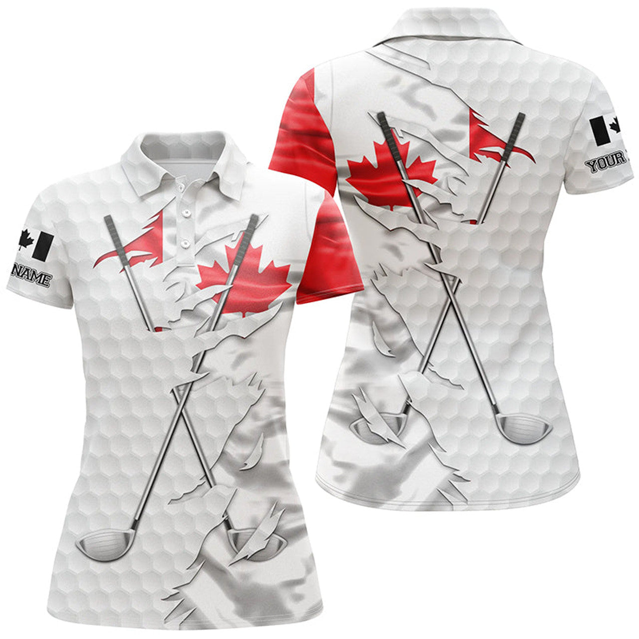 Custom Canadian Flag Golf Shirt with White Golf Ball Skin Women's Polo Shirts S-5XL