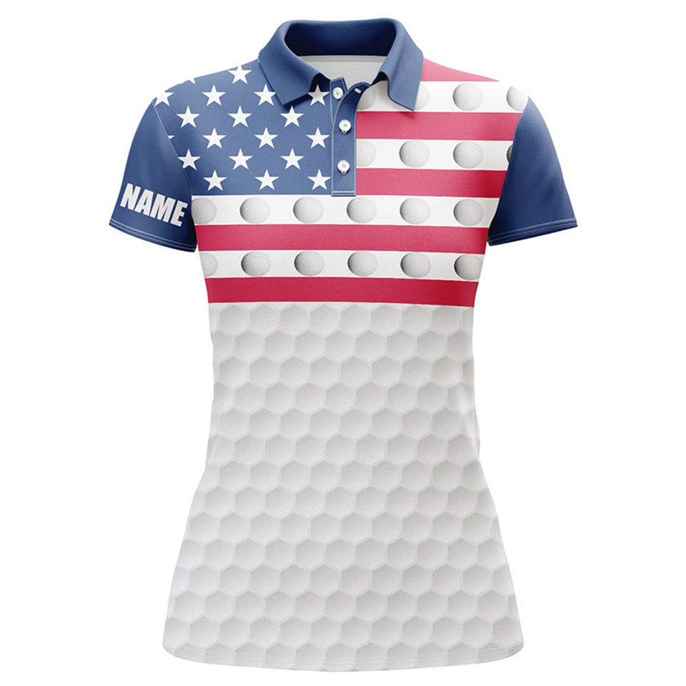 Custom American Flag Golf Polo with Golf Ball Pattern Women's Polo Shirts S-5XL