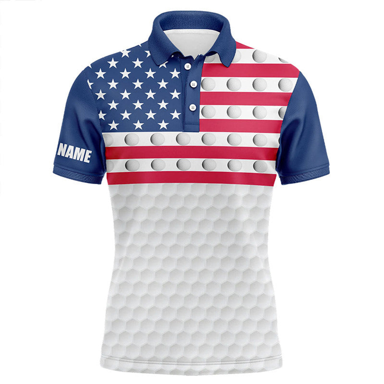 Patriotic Men's Golf Polo American Flag White Golf Ball Men's Polo Shirt S-5XL