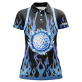 Custom Black and Blue Flame Golf Ball Outfit for Ladies Women's Polo Shirts S-5XL