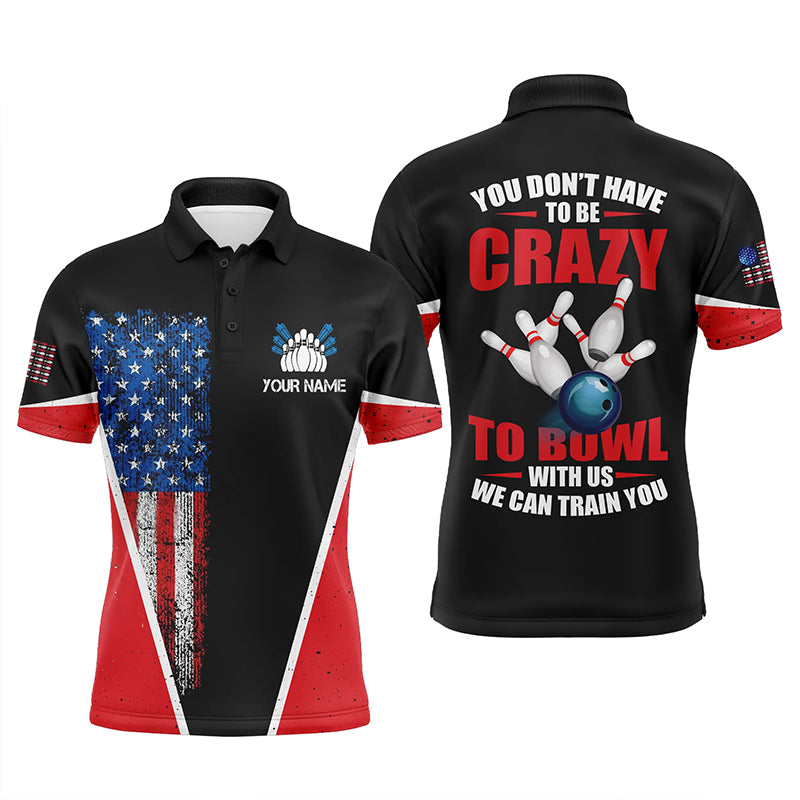 Retro American Flag Custom Bowling Shirt Funny Quote S-5XL Men's Polo Shirt