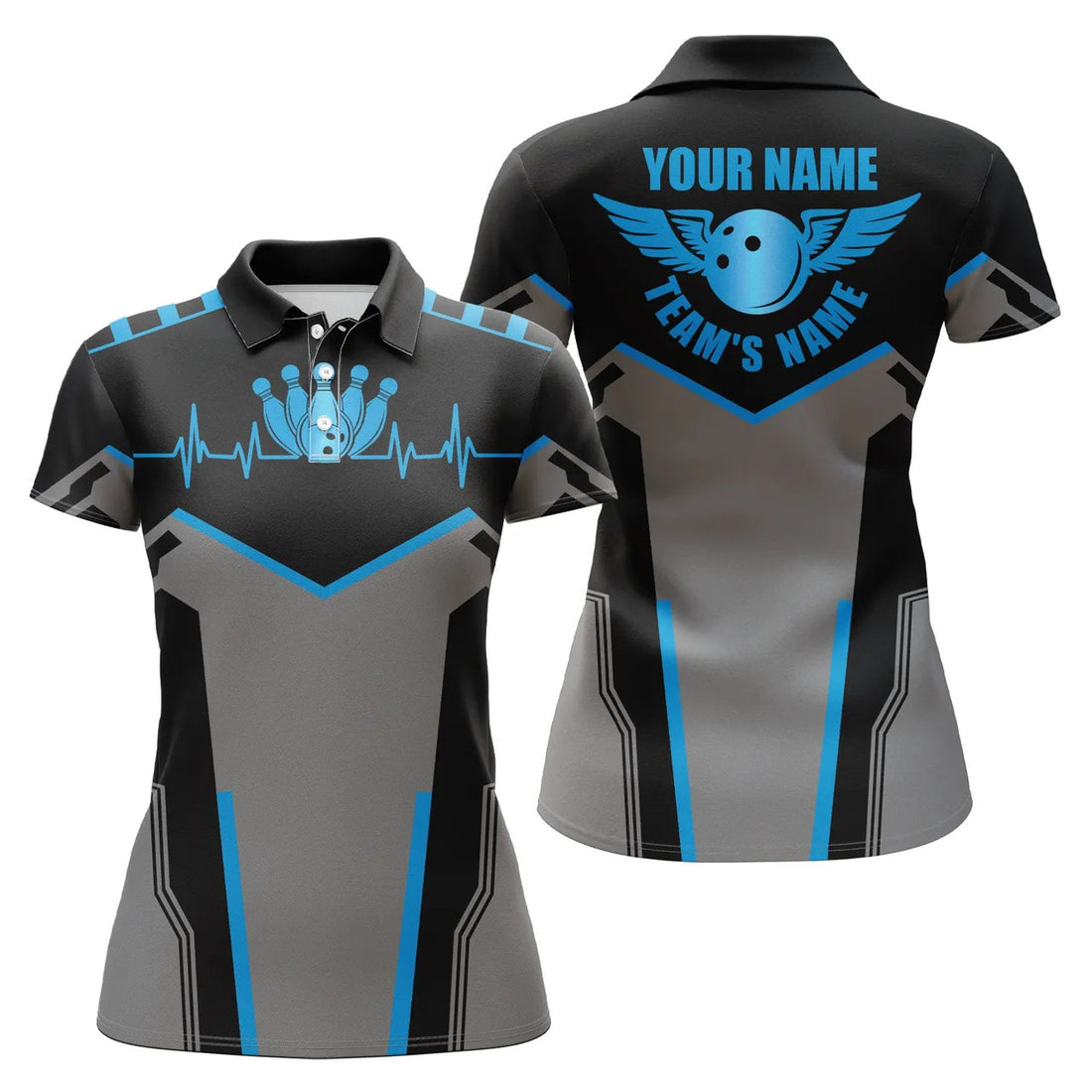 Custom Name Team Bowling Shirt With Ball And Pins Design Women's Polo Shirts S-5XL