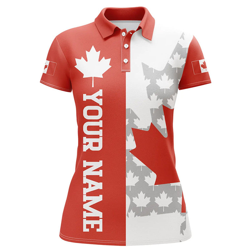Custom Canadian Flag Red Maple Leaf Golf Design For Women's Polo Shirts S-5XL