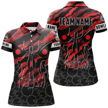 Custom Personalized Skull Bowling for Red Bowler Women's Polo Shirts S-5XL
