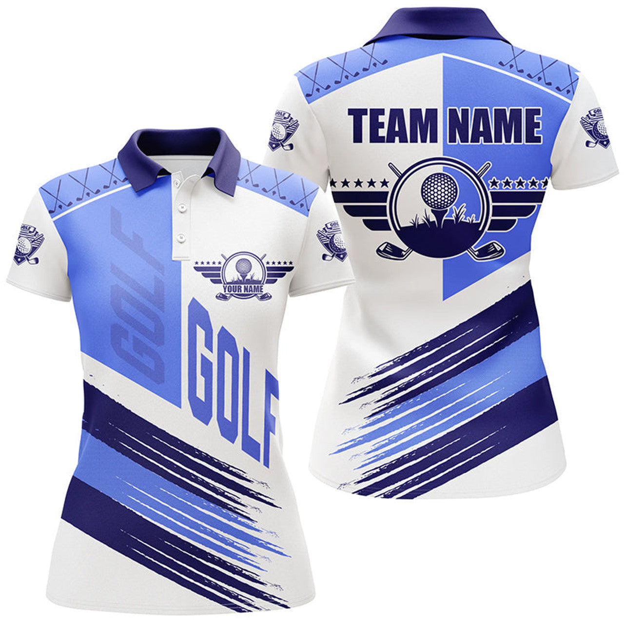 Custom Blue White Golf Team Golf Attire For Ladies Women's Polo Shirts S-5XL