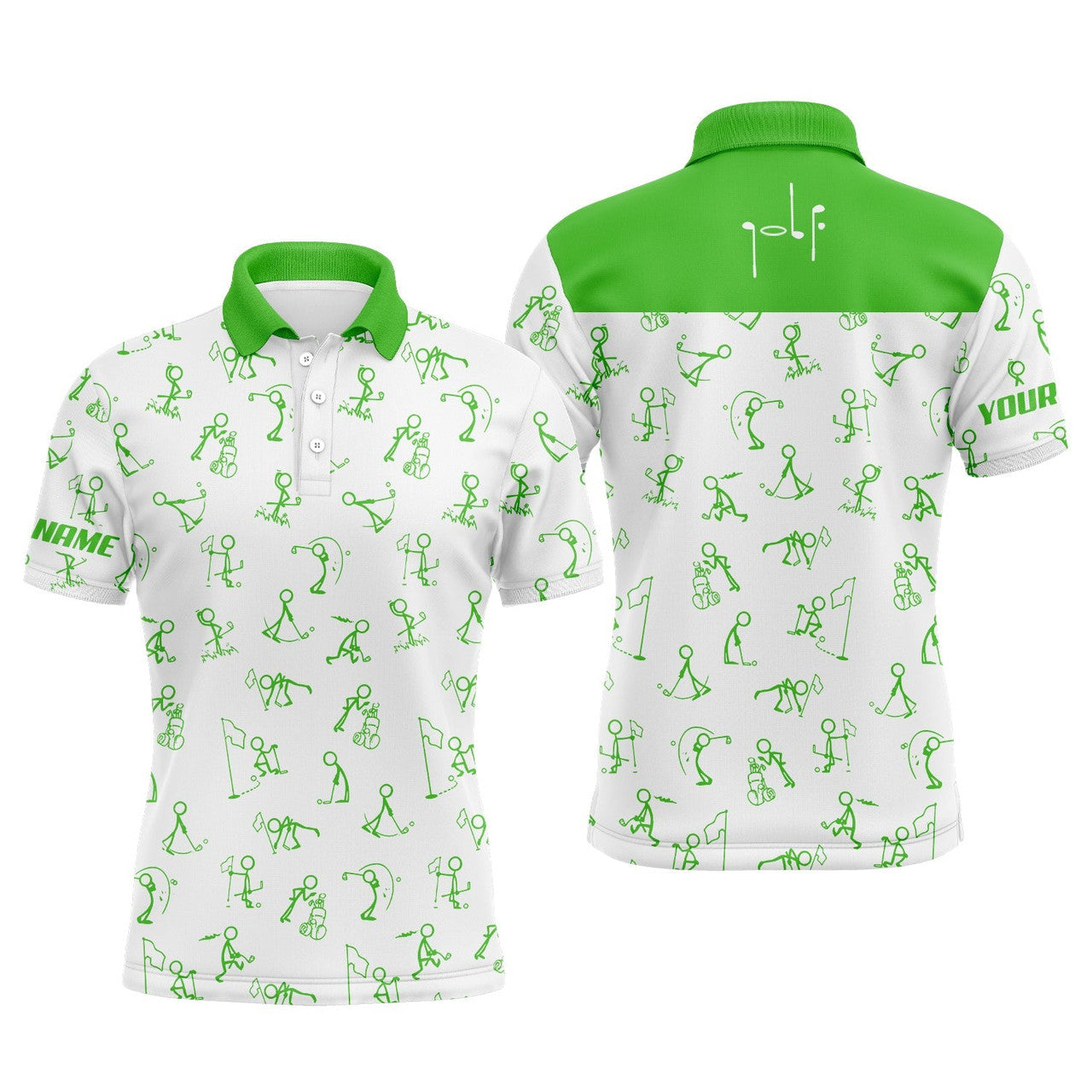 Custom Name Funny Golf Pattern Green Polo Shirt Golf Outfit Men's Polo Shirt S-5XL