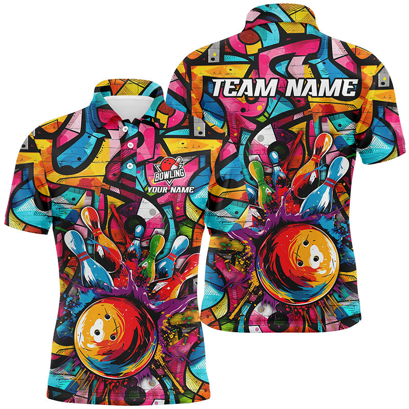 Vibrant Graffiti Pattern Bowling Shirt for Men Polo Shirt S-5XL