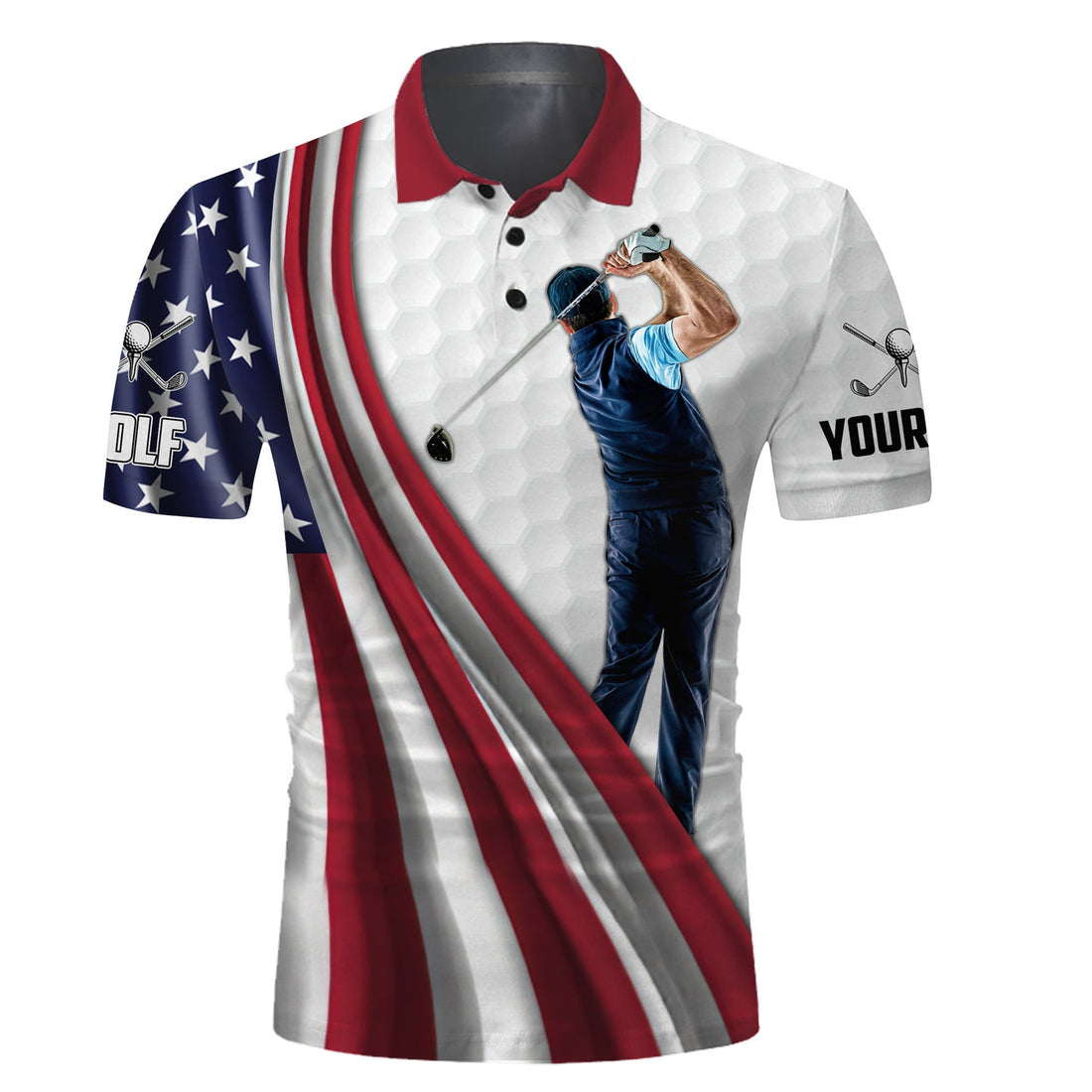 Custom Golf Shirt White American FlagGift for Golf Lover Men's Polo Shirt S-5XL