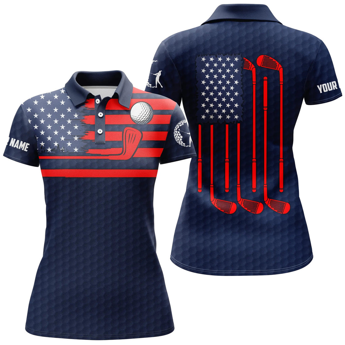 Custom American Flag Patriotic Golf Unique Golf Gifts Women's Polo Shirts S-5XL