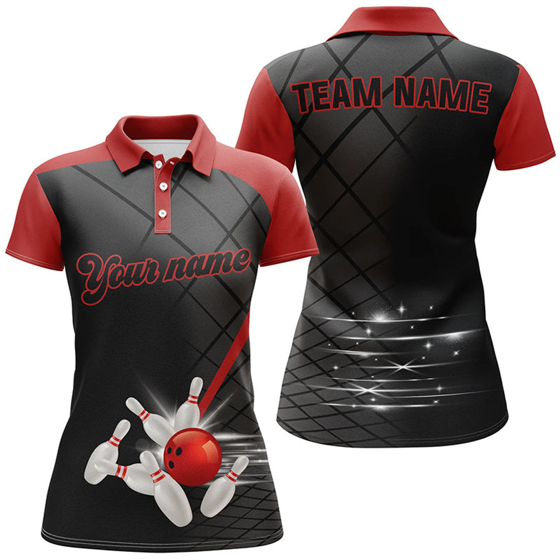 Custom Black and Red Bowling League Jerseys for Gifts Women's Polo Shirts S-5XL