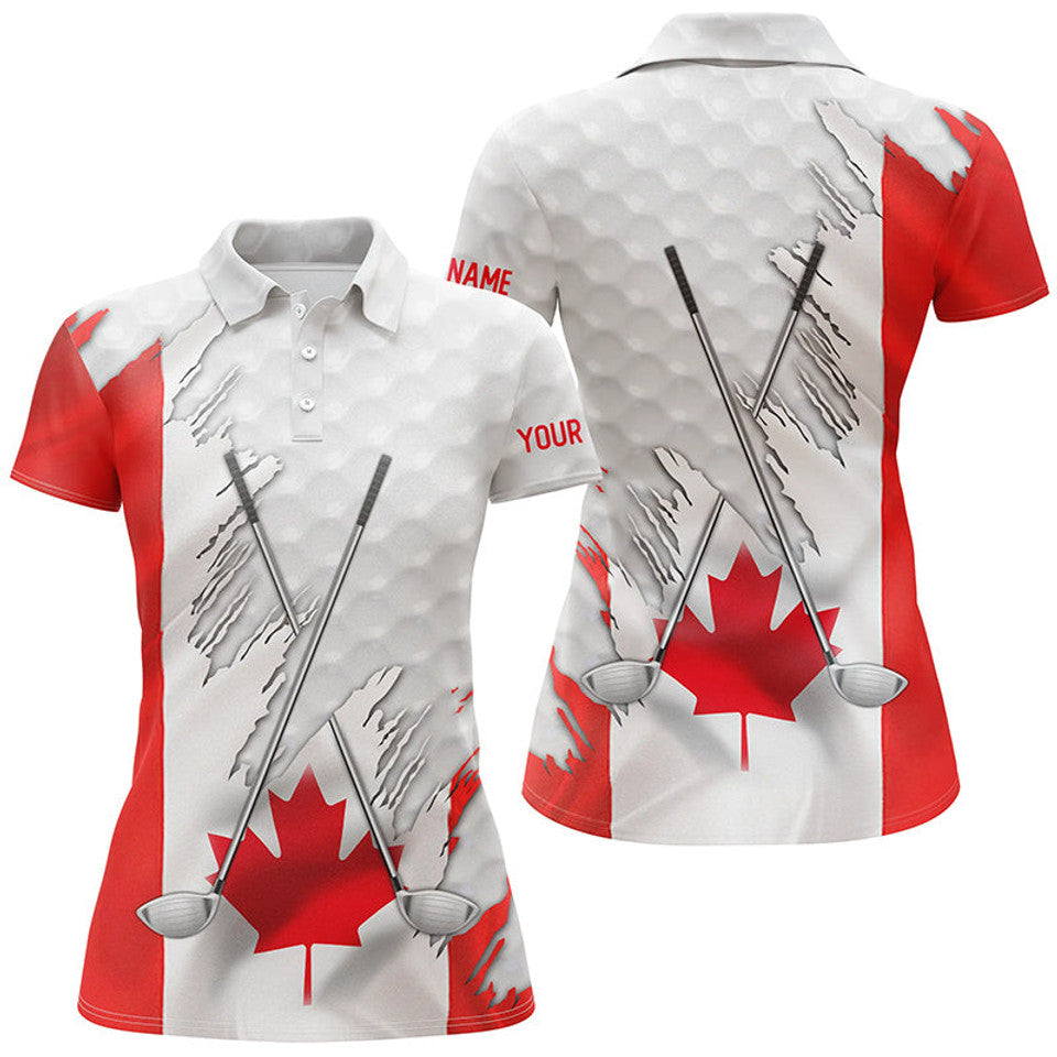 Custom Canadian Flag Golf Polo Shirt Patriotic White Women's Polo Shirts S-5XL