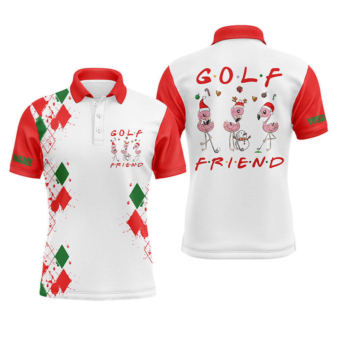 Custom Golf Polo Shirt Christmas Flamingo Gift For Golf Lover Men's Polo Shirt