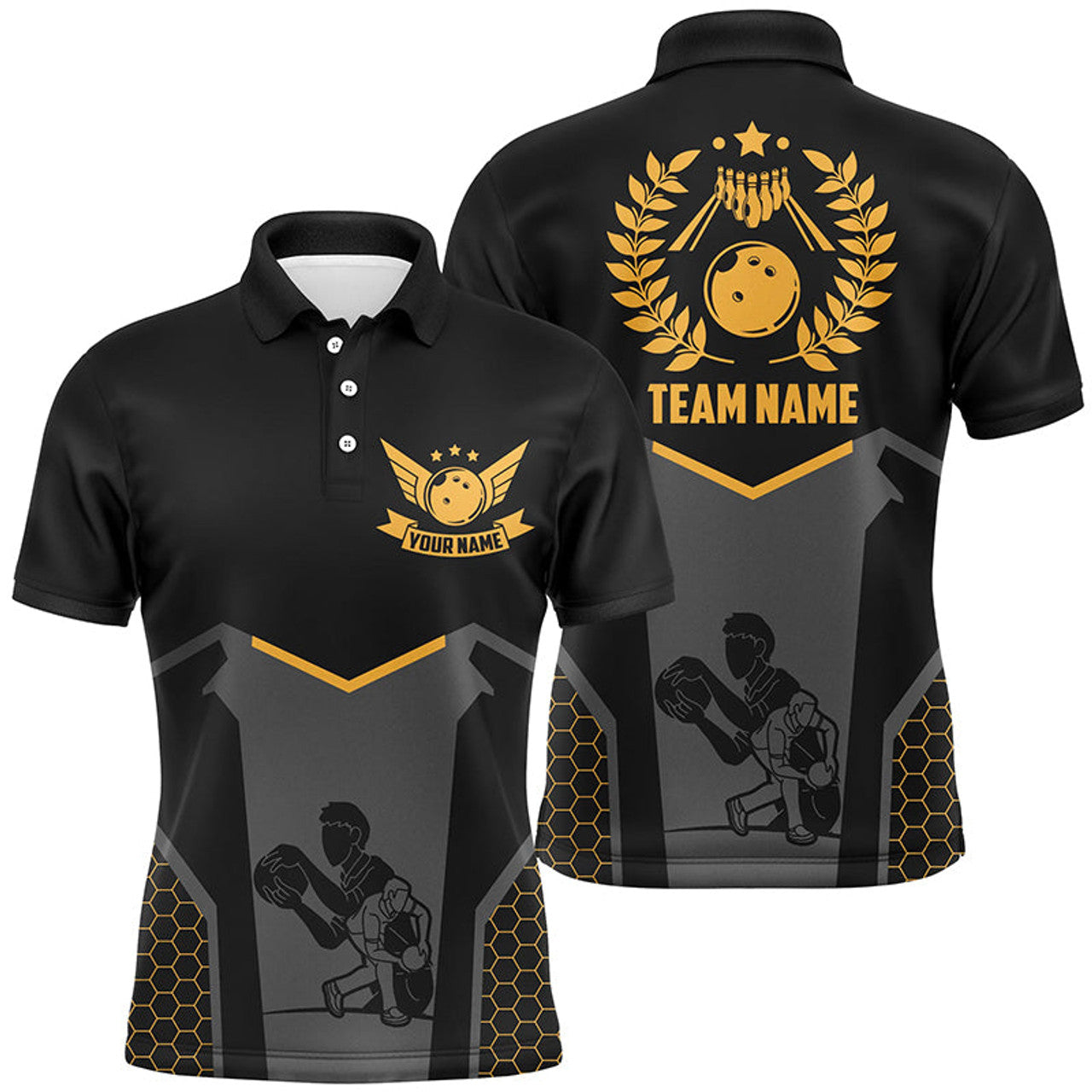 Black Custom Retro Bowling Jersey Polo Shirt For Men S-5XL