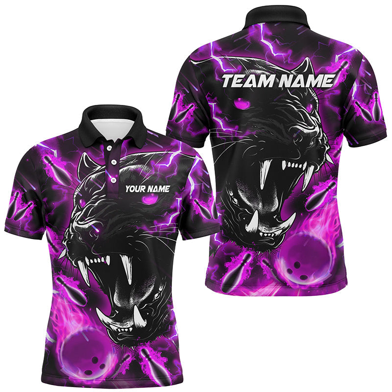 Purple Flame Panther Bowling Quarter Zip Custom Team Men's Polo Shirt S-5XL