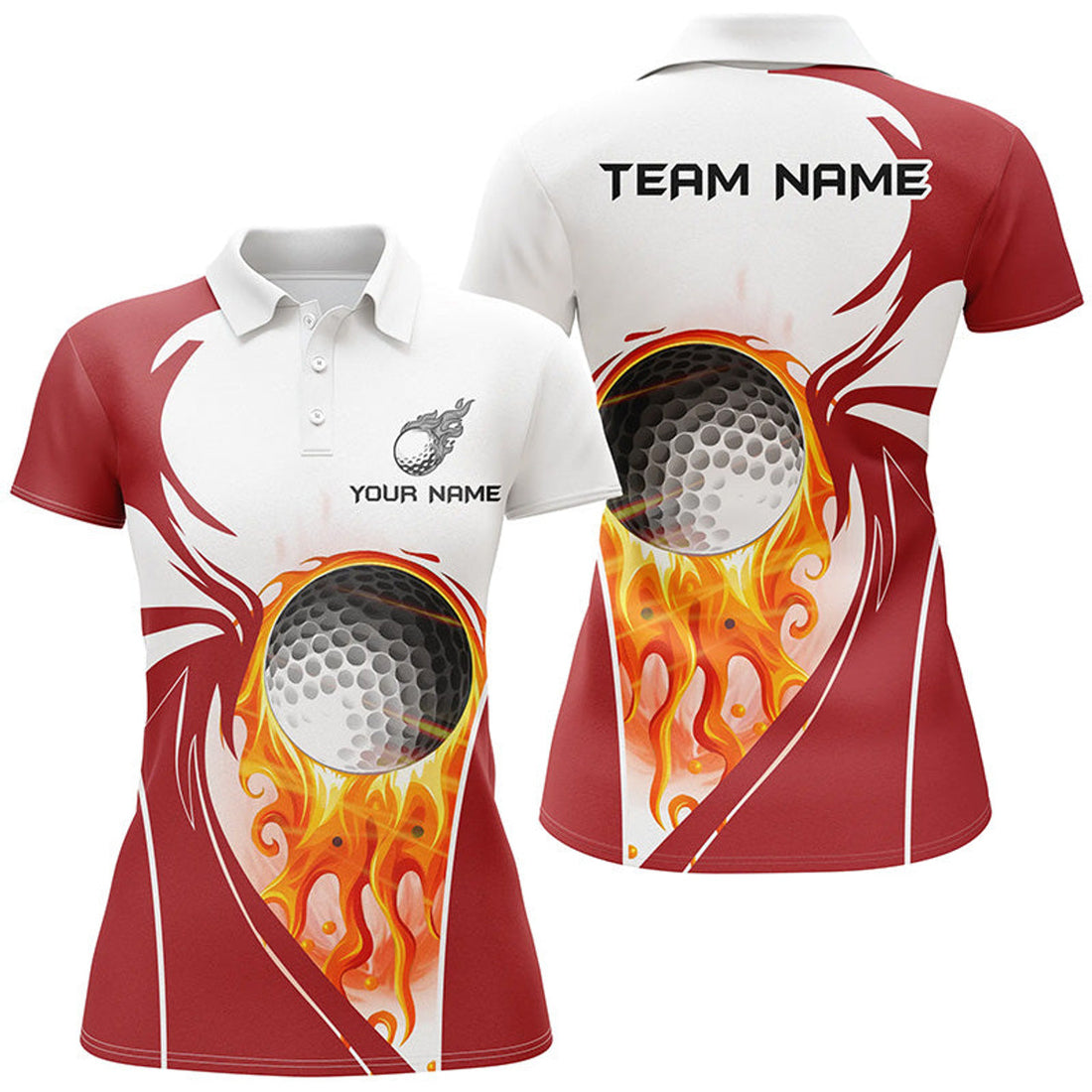 Custom Golf Fire Golf Ball Design Female Golf Attire Red Women's Polo Shirts S-5XL
