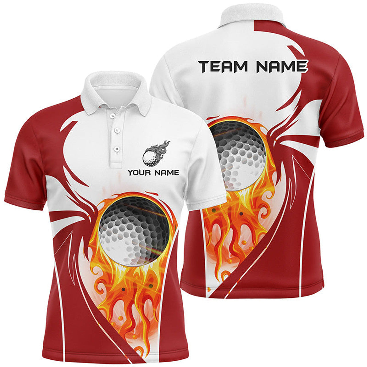 Custom Golf Polo Shirt with Fire Ball Design Red Men's Polo Shirt S-5XL