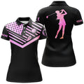 Custom Pink Watercolor American Flag Black Golf Shirt Women's Polo Shirts S-5XL