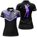 Custom Name Purple Watercolor American Flag Golf Shirt Women's Polo Shirts S-5XL