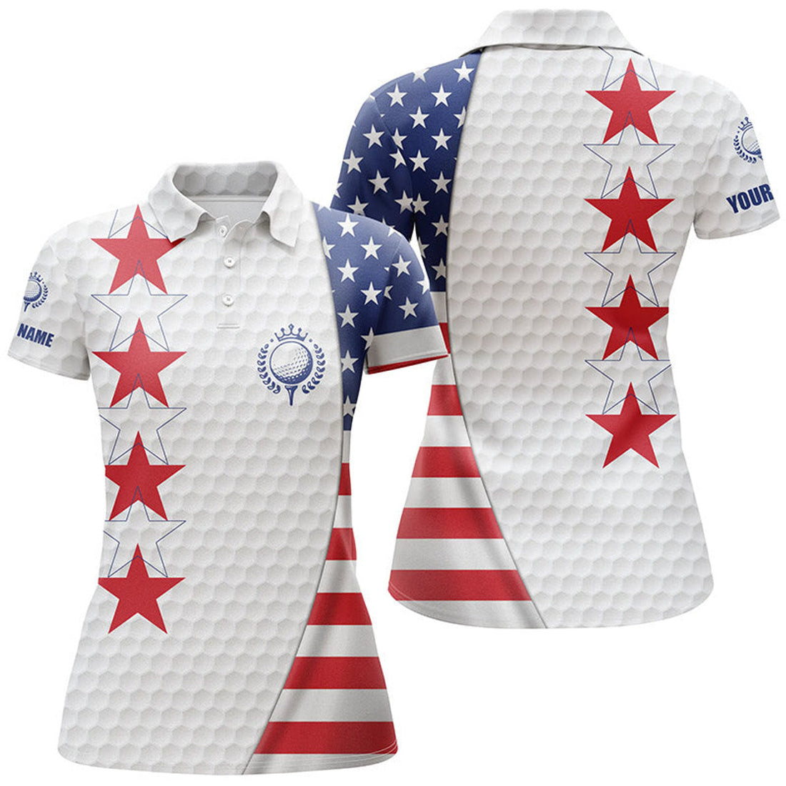 Custom American Flag Golf Patriotic White Golf Ball Skin Women's Polo Shirts S-5XL
