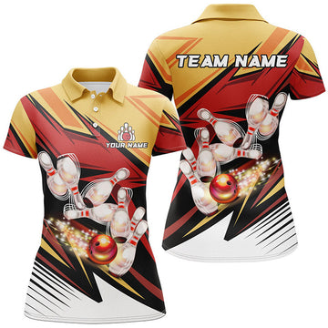 Custom Yellow Red Camo Bowling Shirt for Team or Gift Women's Polo Shirts S-5XL