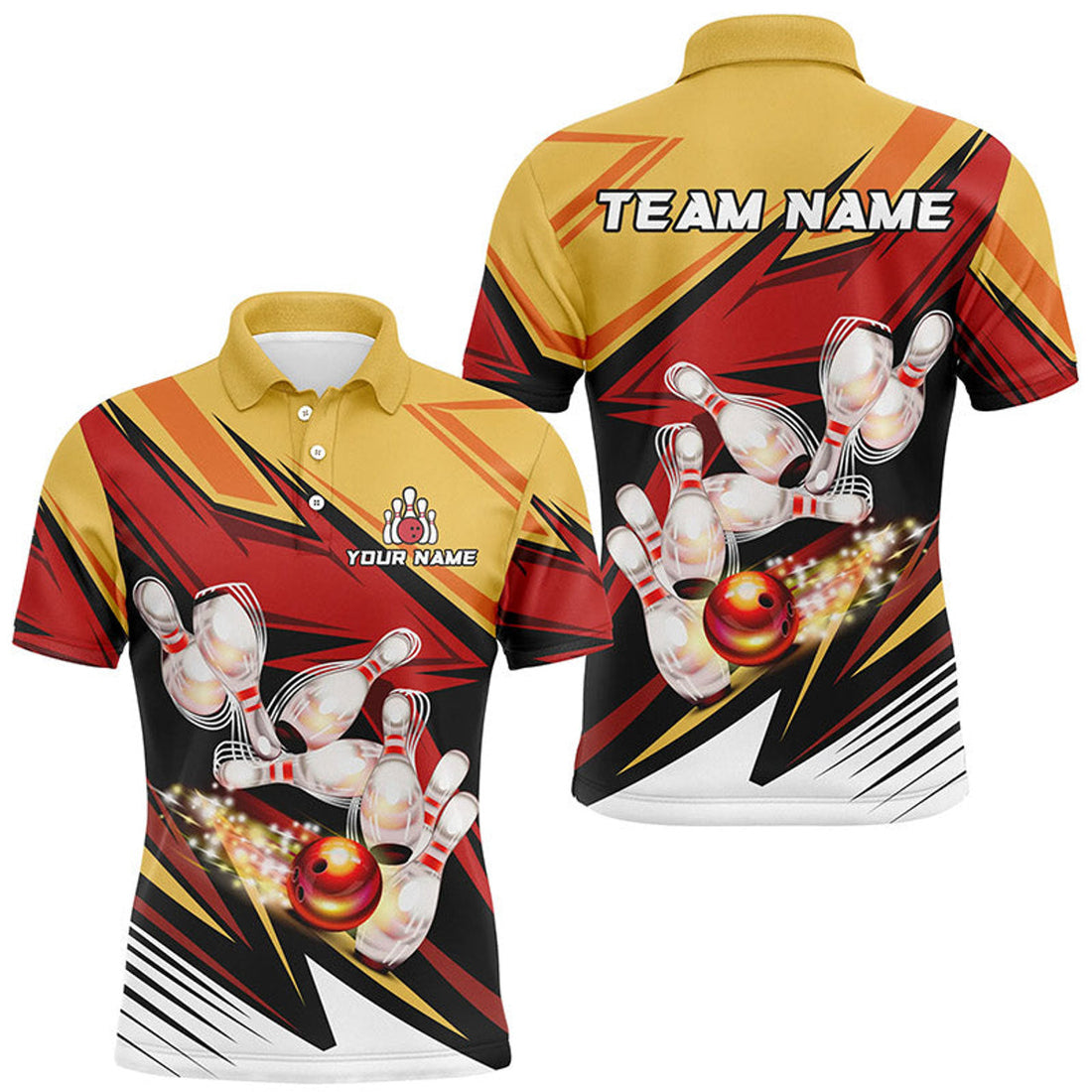 Yellow and Red Camo Bowling Shirt Men's Polo Shirt S-5XL