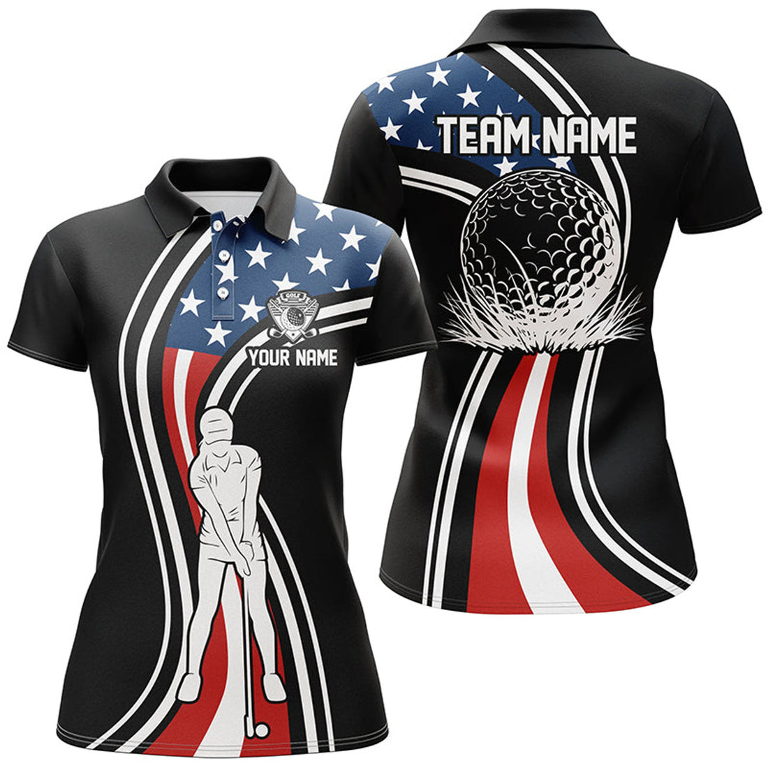 Custom Black American Flag Patriot Golf Gifts for Ladies Women's Polo Shirts S-5XL