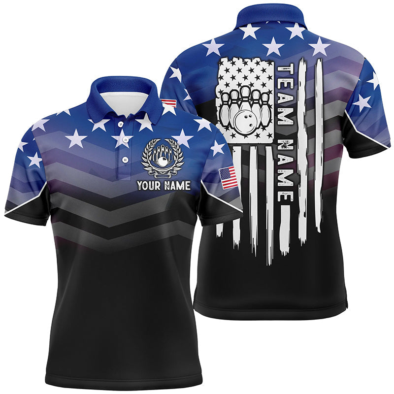 Custom American Flag Patriotic Bowling Quarter Zip Men's Polo Shirt