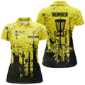 Custom Name Black and Yellow Grunge Disc Golf Women's Polo Shirts S-5XL