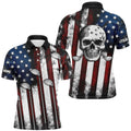 Custom American Flag Golf Shirt Skull Patriotic Golf Attire Men's Polo Shirt S-5XL