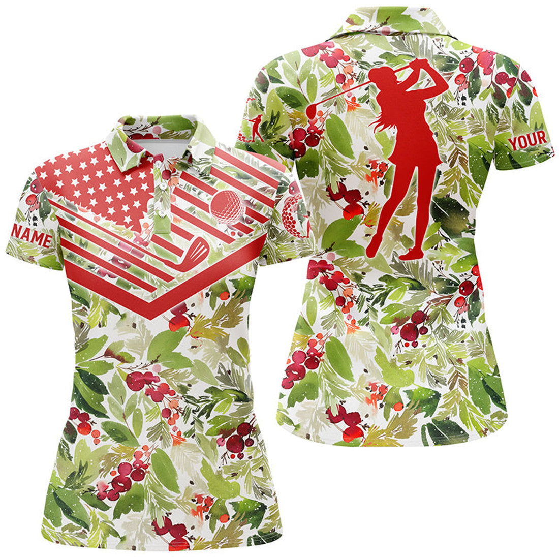 Custom Golf Christmas Pattern American Flag Women's Polo Shirts S-5XL