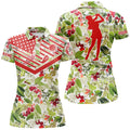 Custom Golf Christmas Pattern American Flag Women's Polo Shirts S-5XL
