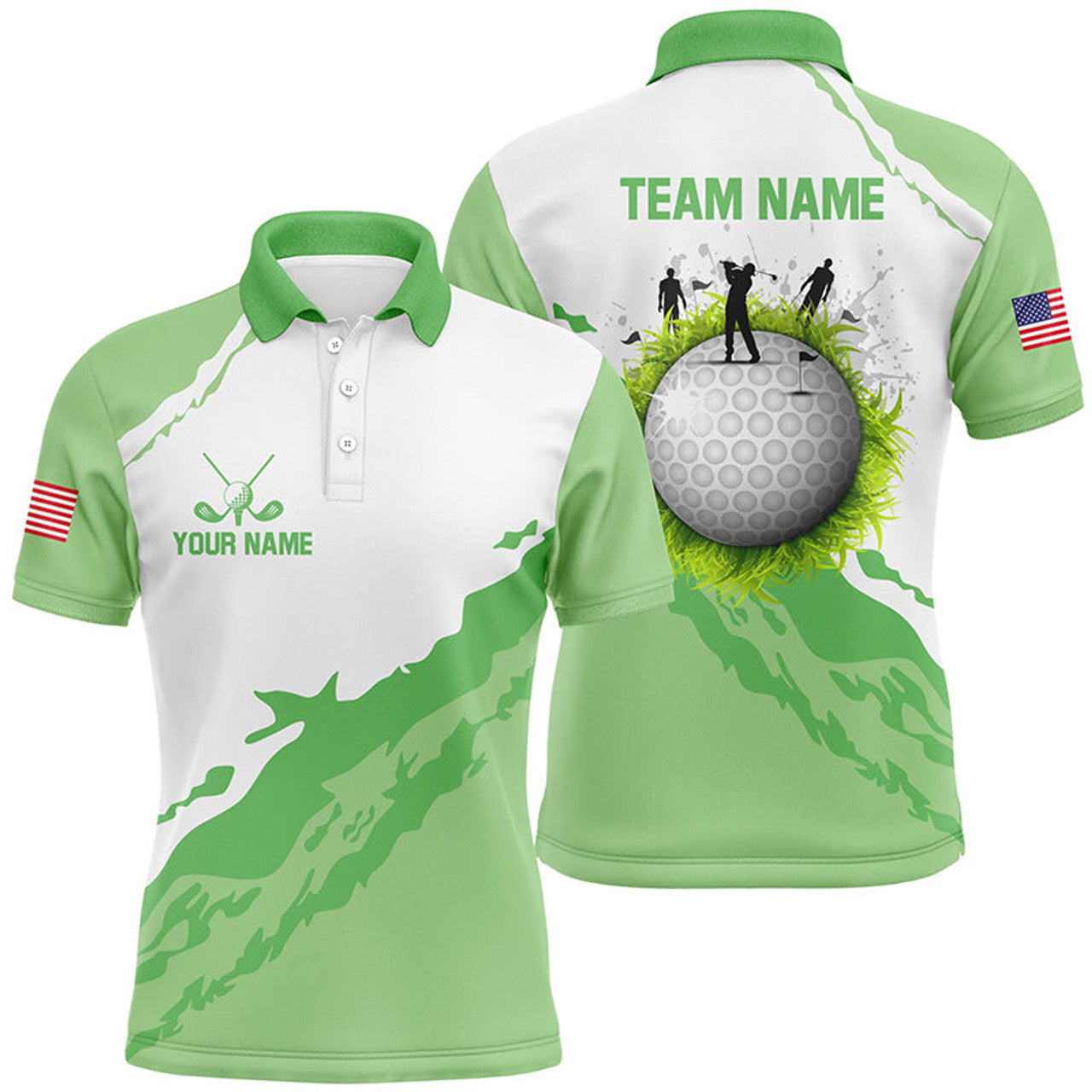 Custom Green White Golf Jerseys Golf Attire for Men Men's Polo Shirt S-5XL