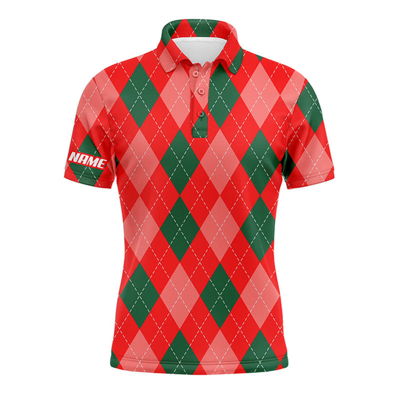 Custom Name Christmas Plaid Red Argyle Pattern Apparel Men's Polo Shirt