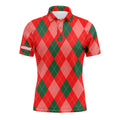 Custom Name Christmas Plaid Red Argyle Pattern Apparel Men's Polo Shirt