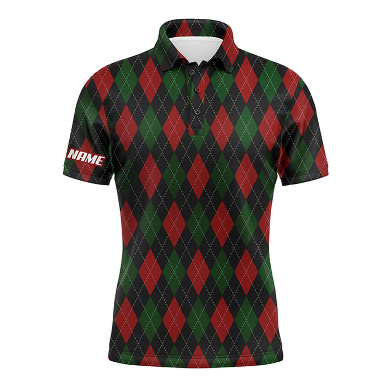 Custom Golf Christmas Plaid Argyle Pattern Name Apparel Men's Polo Shirt